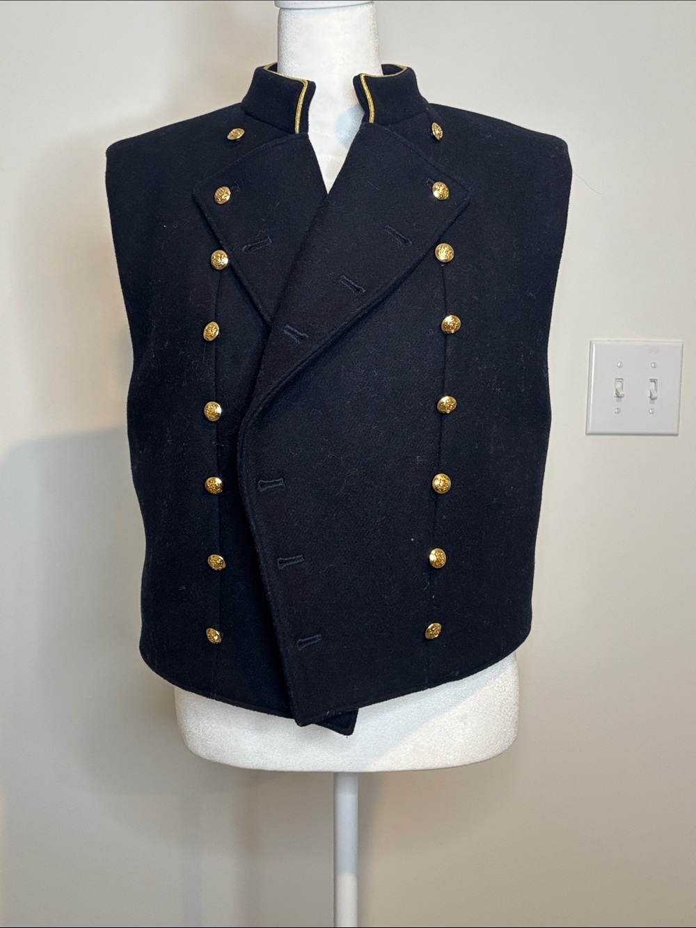 Free People Navy Blue Military-Style Double-Breasted Vest with Gold Buttons